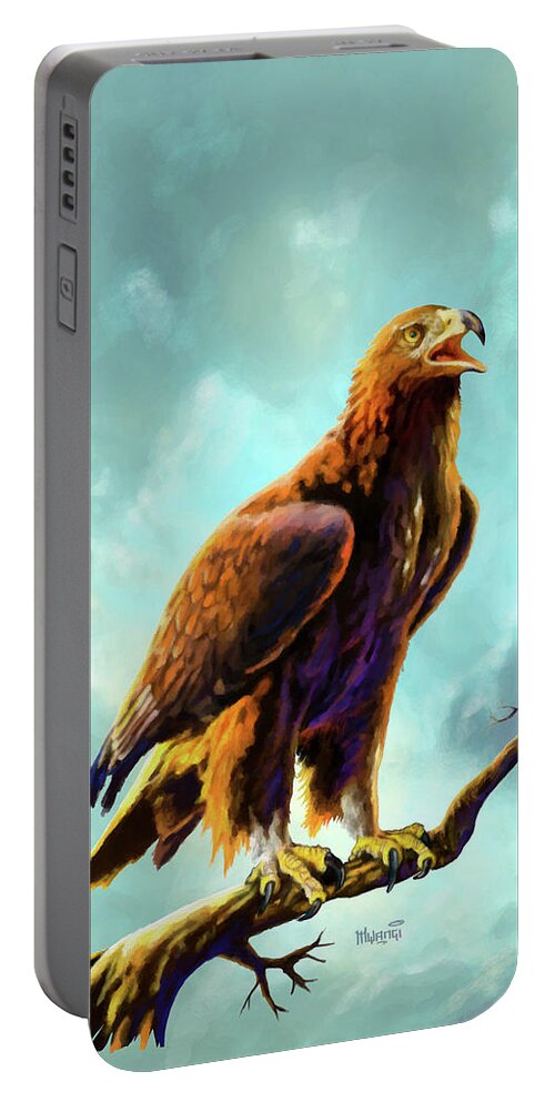 Kenyan Portable Battery Charger featuring the painting Golden Eagle by Anthony Mwangi