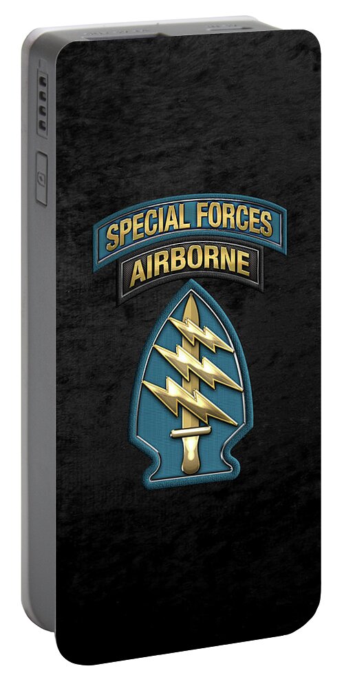 'military Insignia & Heraldry' Collection By Serge Averbukh Portable Battery Charger featuring the digital art U. S. Army Special Forces - Green Berets S S I over Black Velvet by Serge Averbukh