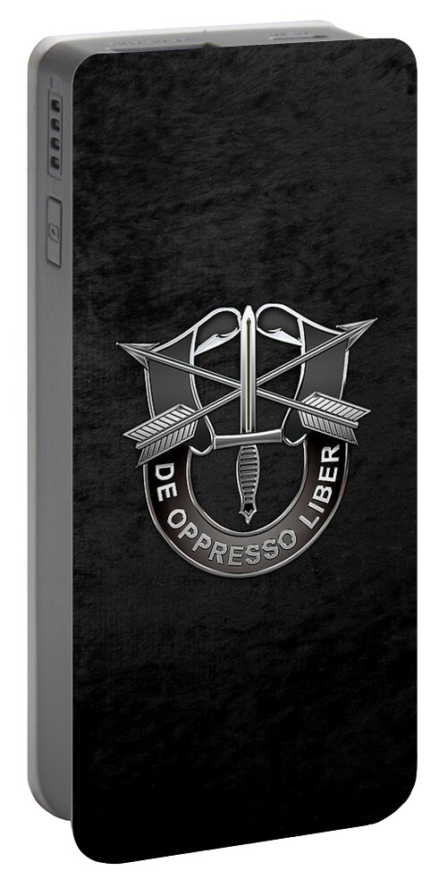 'military Insignia & Heraldry' Collection By Serge Averbukh Portable Battery Charger featuring the digital art U. S. Army Special Forces - Green Berets D U I over Black Velvet by Serge Averbukh