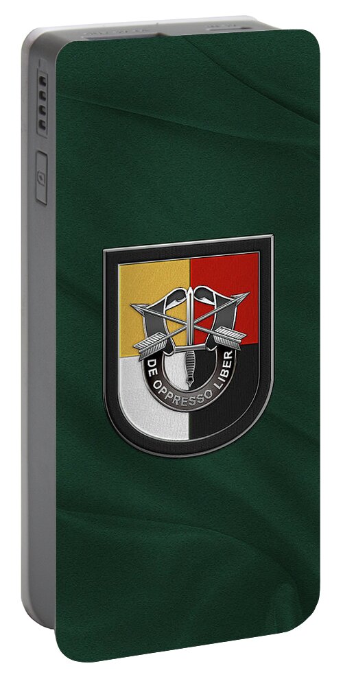 'u.s. Army Special Forces' Collection By Serge Averbukh Portable Battery Charger featuring the digital art U. S. Army 3rd Special Forces Group - 3 S F G Beret Flash over Green Beret Felt by Serge Averbukh
