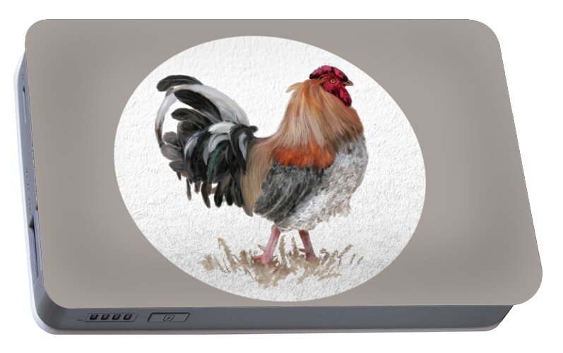 Rooster Portable Battery Charger featuring the digital art Barnyard Boss by Lois Bryan