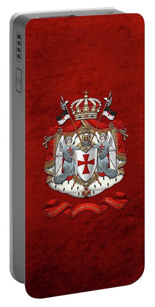 'ancient Brotherhoods' Collection By Serge Averbukh Portable Battery Charger featuring the digital art Knights Templar - Coat of Arms over Red Velvet by Serge Averbukh