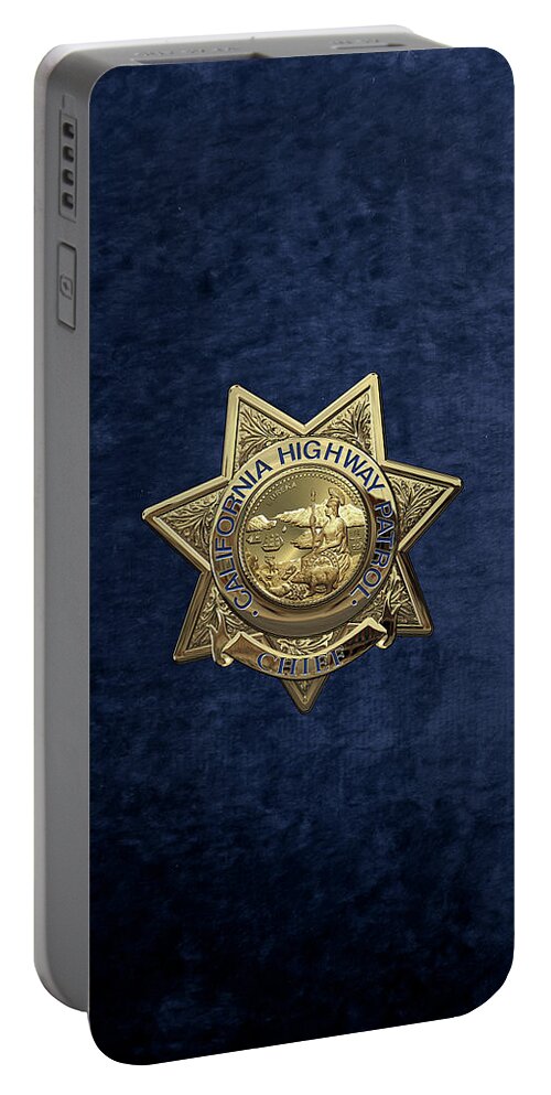 'law Enforcement Insignia & Heraldry' Collection By Serge Averbukh Portable Battery Charger featuring the digital art California Highway Patrol - C H P Chief Badge over Blue Velvet by Serge Averbukh
