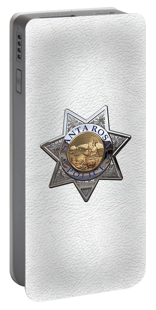 'law Enforcement Insignia & Heraldry' Collection By Serge Averbukh Portable Battery Charger featuring the digital art Santa Rosa Police Department Badge over White Leather by Serge Averbukh