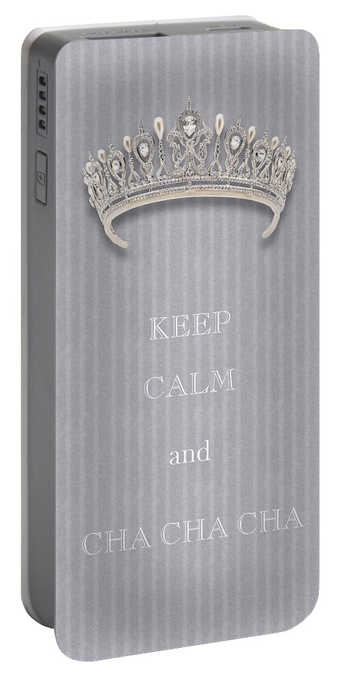 Keep Calm And Cha Cha Cha Portable Battery Charger featuring the photograph Keep Calm and Cha Cha Cha Diamond Tiara Gray Flannel by Kathy Anselmo