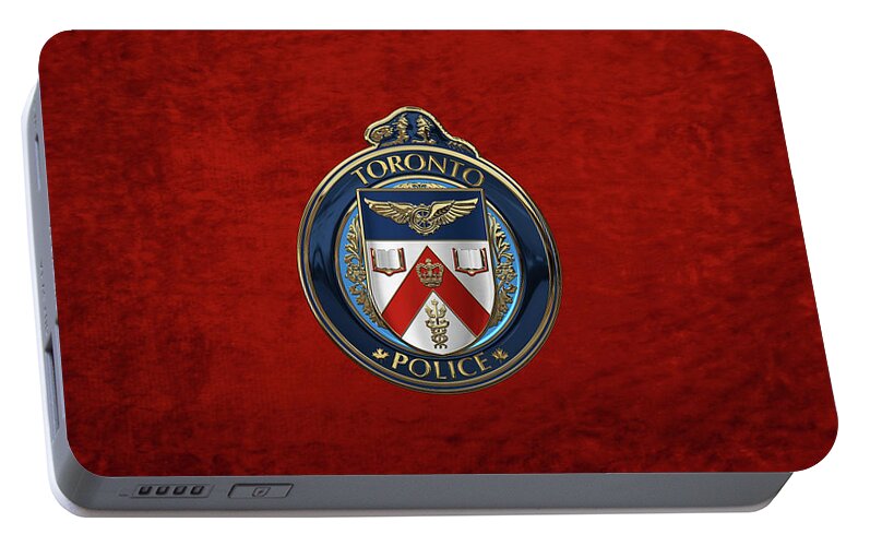 'law Enforcement Insignia & Heraldry' Collection By Serge Averbukh Portable Battery Charger featuring the digital art Toronto Police Service - T P S Emblem over Red Velvet by Serge Averbukh