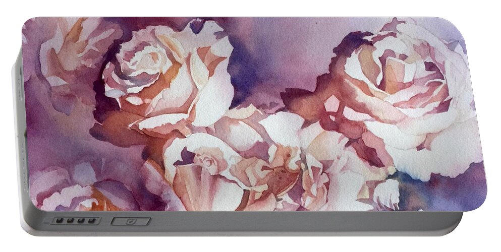 Flower Portable Battery Charger featuring the painting Roses by Francoise Chauray