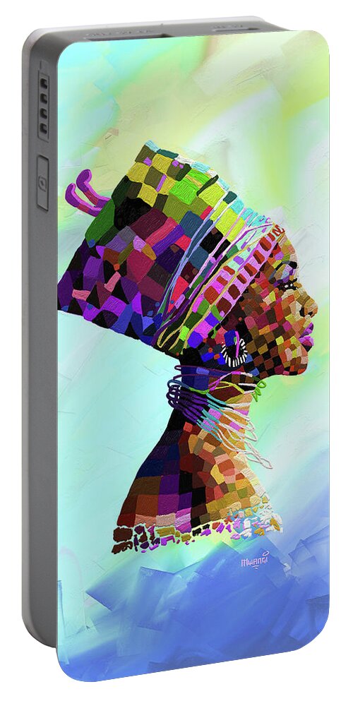 Female Portable Battery Charger featuring the painting Queen Nefertiti by Anthony Mwangi