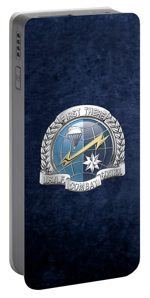 'military Insignia & Heraldry' Collection By Serge Averbukh Portable Battery Charger featuring the digital art U. S. Air Force Combat Control Teams - Combat Controller C C T Badge over Blue Velvet by Serge Averbukh