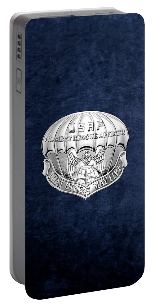 'military Insignia & Heraldry' Collection By Serge Averbukh Portable Battery Charger featuring the digital art U. S. Air Force Combat Rescue Officer - C R O Badge over Blue Velvet by Serge Averbukh