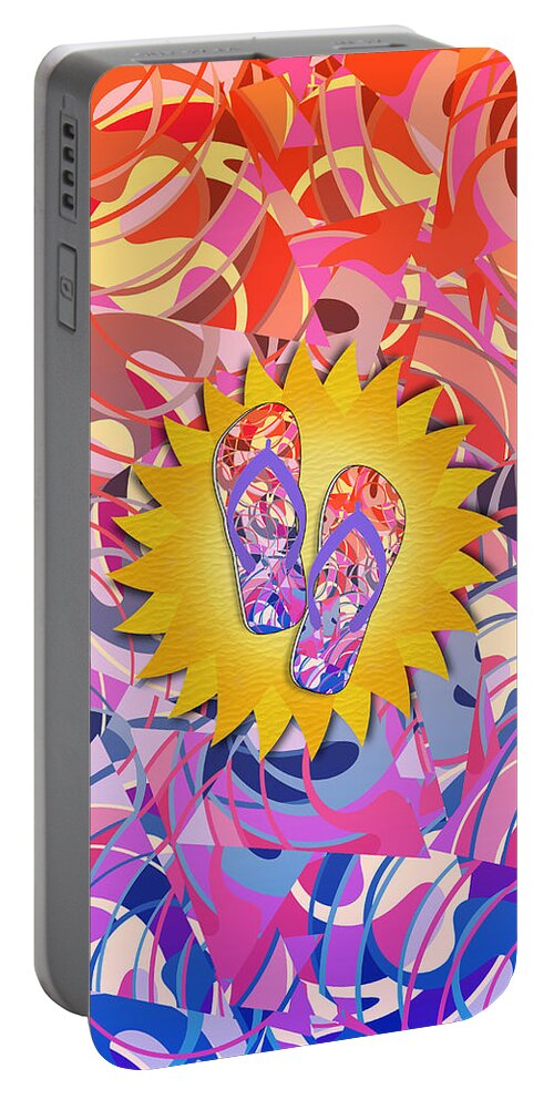  Portable Battery Charger featuring the mixed media Summer Sunshine and Purple Flip-Flops by Gravityx9 Designs