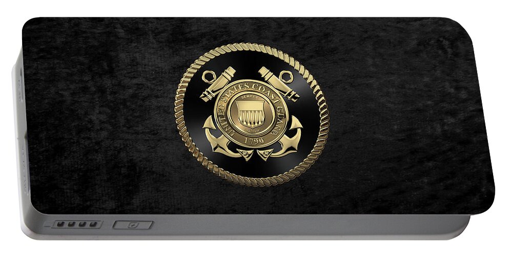 'military Insignia & Heraldry' Collection By Serge Averbukh Portable Battery Charger featuring the digital art U. S. Coast Guard - U S C G Emblem Black Edition over Black Velvet by Serge Averbukh