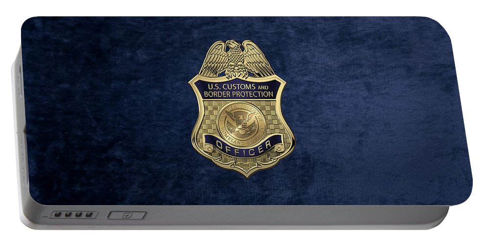 'law Enforcement Insignia & Heraldry' Collection By Serge Averbukh Portable Battery Charger featuring the digital art U. S. Customs and Border Protection - C B P Officer Badge over Blue Velvet by Serge Averbukh