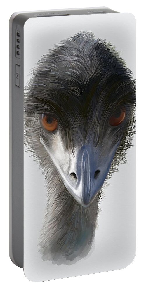 Painting Portable Battery Charger featuring the painting Suspicious Emu Stare by Ivana Westin