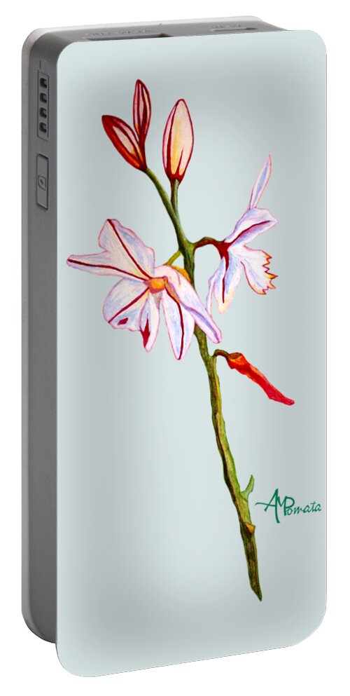 Lilies Portable Battery Charger featuring the painting A Single Lily by Angeles M Pomata