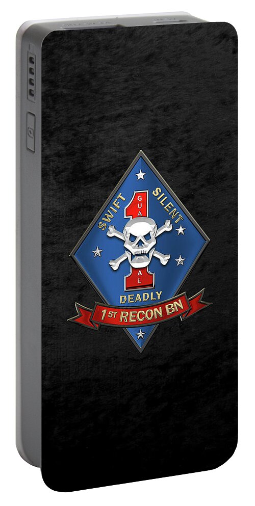 'military Insignia & Heraldry' Collection By Serge Averbukh Portable Battery Charger featuring the digital art U S M C 1st Reconnaissance Battalion - 1st Recon Bn Insignia over Black Velvet by Serge Averbukh