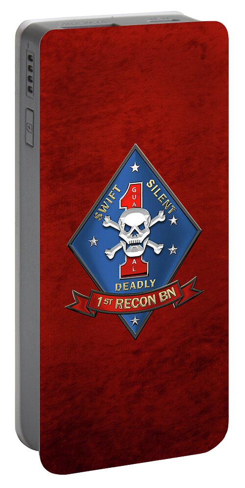 'military Insignia & Heraldry' Collection By Serge Averbukh Portable Battery Charger featuring the digital art U S M C 1st Reconnaissance Battalion - 1st Recon Bn Insignia over Red Velvet by Serge Averbukh