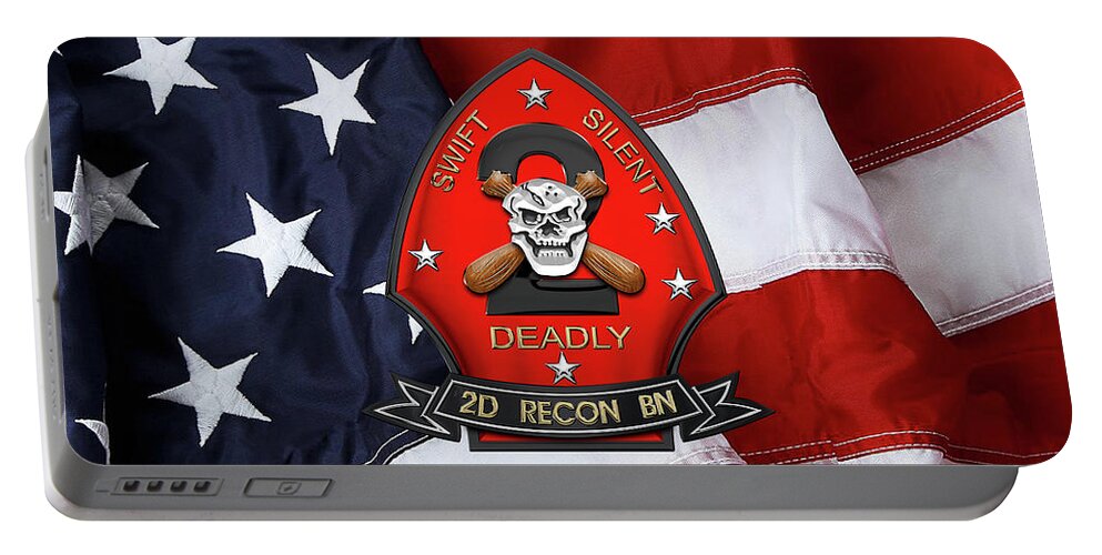 'military Insignia & Heraldry' Collection By Serge Averbukh Portable Battery Charger featuring the digital art U S M C 2nd Reconnaissance Battalion - 2nd Recon Bn Insignia over American Flag by Serge Averbukh