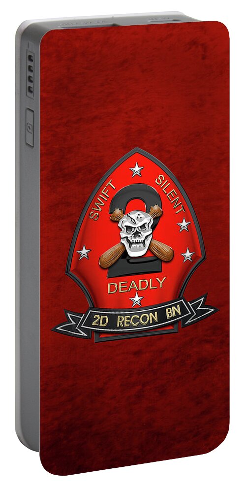 'military Insignia & Heraldry' Collection By Serge Averbukh Portable Battery Charger featuring the digital art U S M C 2nd Reconnaissance Battalion - 2nd Recon Bn Insignia over Red Velvet by Serge Averbukh