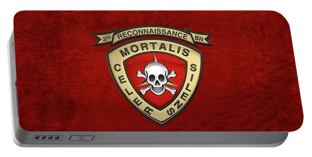 'military Insignia & Heraldry' Collection By Serge Averbukh Portable Battery Charger featuring the digital art U S M C 3rd Reconnaissance Battalion - 3rd Recon Bn Insignia over Red Velvet by Serge Averbukh