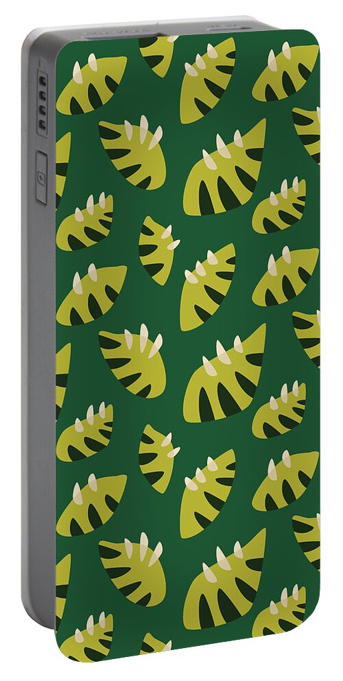 Green Leaf Pattern Portable Battery Charger featuring the digital art Clawed Abstract Green Leaf Pattern by Boriana Giormova