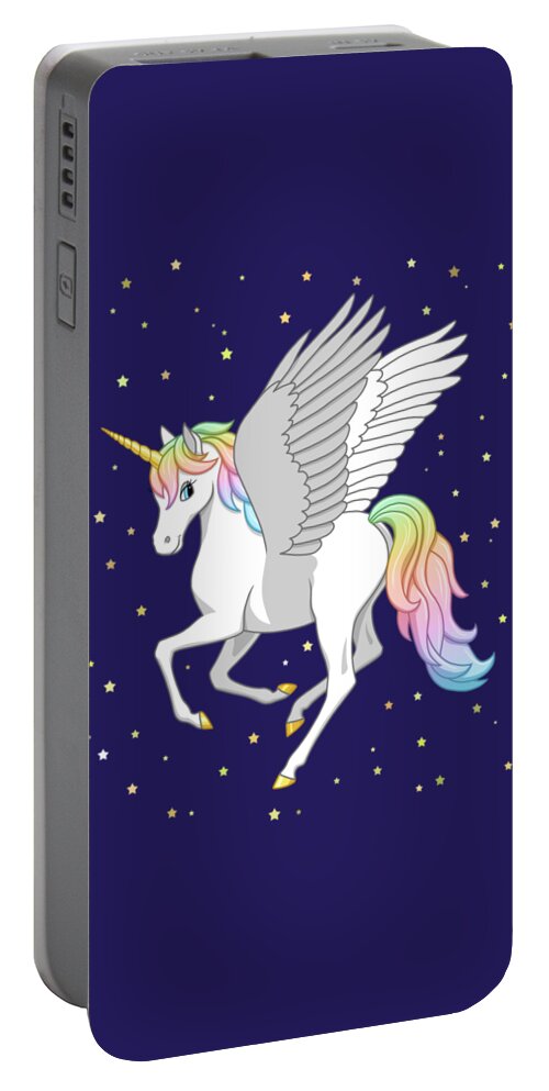 Flying Horse Portable Battery Charger featuring the painting Pretty Rainbow Unicorn Flying Horse by Crista Forest