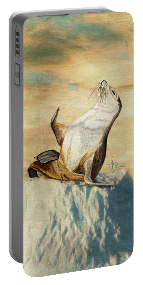 Sea Lion Portable Battery Charger featuring the painting Greetings From The Arctic by Angeles M Pomata