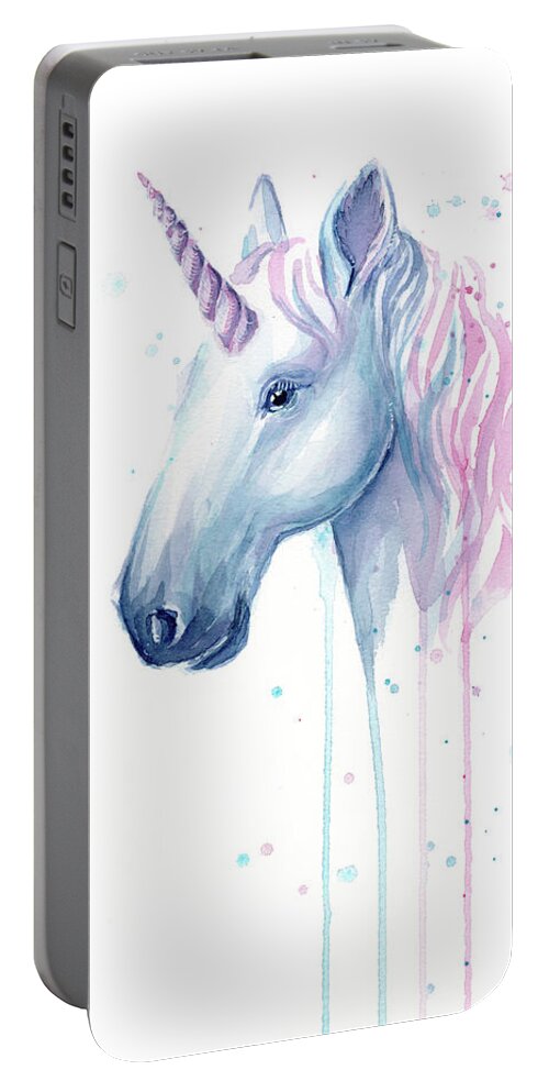 Unicorn Portable Battery Charger featuring the painting Cotton Candy Unicorn by Olga Shvartsur