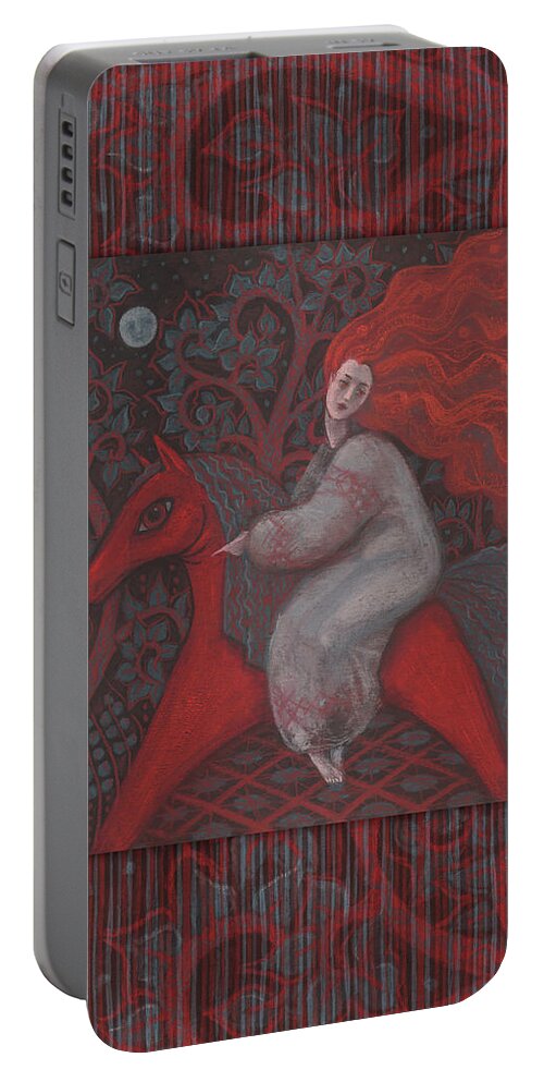 Red Portable Battery Charger featuring the painting Red Horse by Julia Khoroshikh