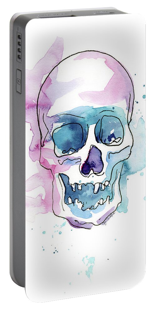 Skull Portable Battery Charger featuring the painting Skull Watercolor Abstract by Olga Shvartsur