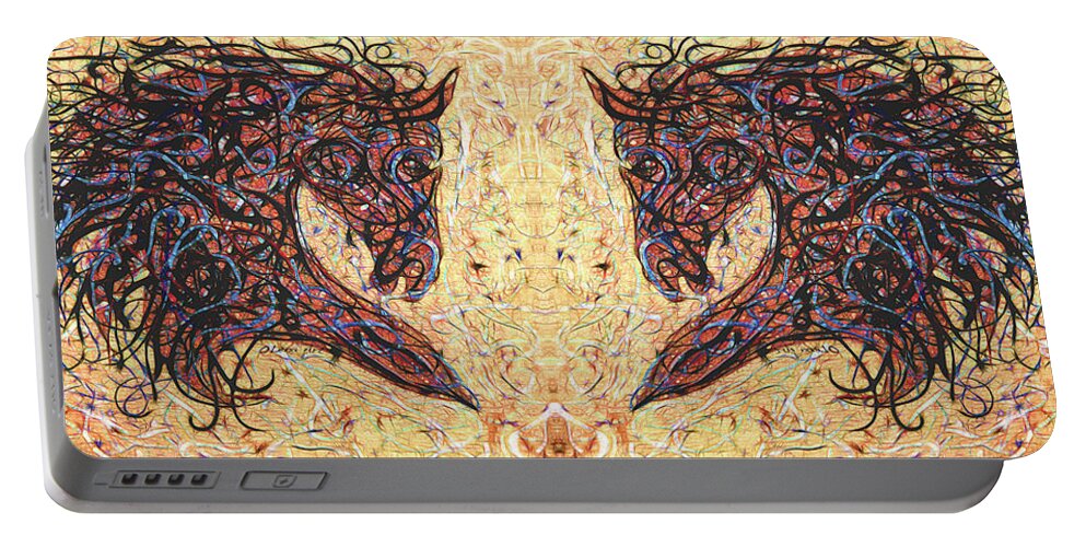  Portable Battery Charger featuring the digital art Abstract Horse Digital Ink Pollock Style by OLena Art by Lena Owens - Vibrant DESIGN