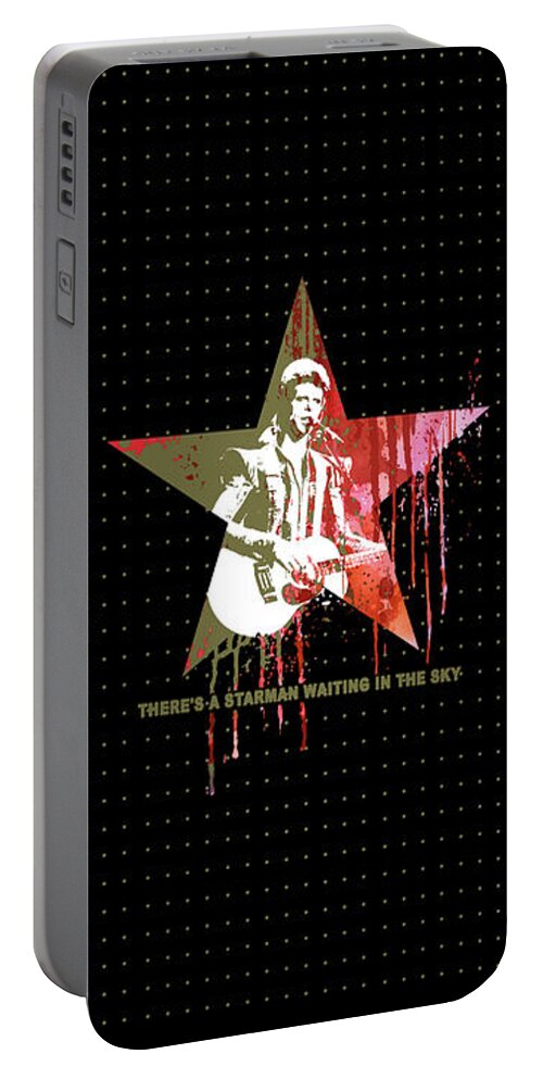 Jimi Portable Battery Charger featuring the mixed media DAVID BOWIE - STARMAN #black by Art Popop