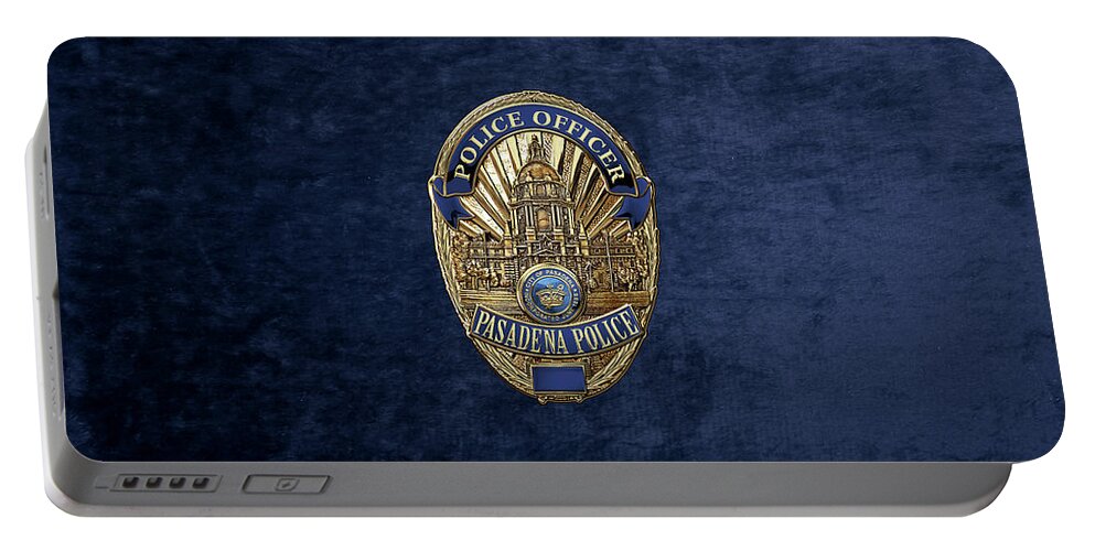  ‘law Enforcement Insignia & Heraldry’ Collection By Serge Averbukh Portable Battery Charger featuring the digital art Pasadena Police Department - P P D Officer Badge over Blue Velvet by Serge Averbukh