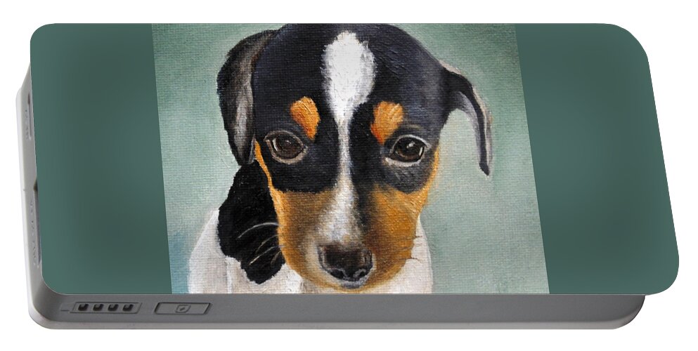 Jack Russell Terrier Portable Battery Charger featuring the painting Doe-eyed Glance by Angeles M Pomata