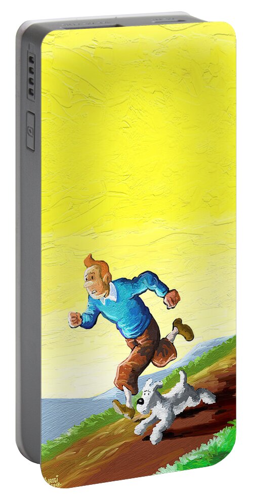 Tintin Portable Battery Charger featuring the painting The Run by Anthony Mwangi