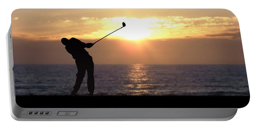 Photo Portable Battery Charger featuring the photograph Playing Golf At Sunset by Phil Perkins