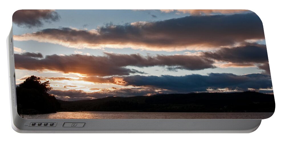 Clouds Portable Battery Charger featuring the photograph As The Sun Sets Over Loch Rannoch by Bel Menpes