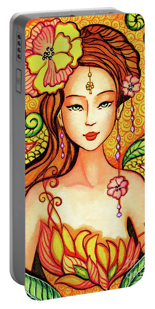 Asian Woman Portable Battery Charger featuring the painting Asian Flower Mermaid by Eva Campbell