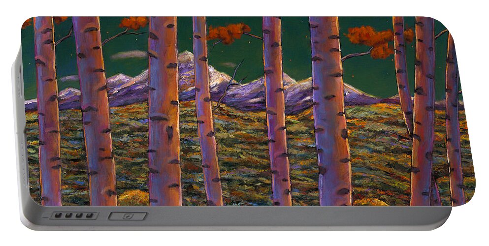 Autumn Aspen Portable Battery Charger featuring the painting Aspen at Night by Johnathan Harris