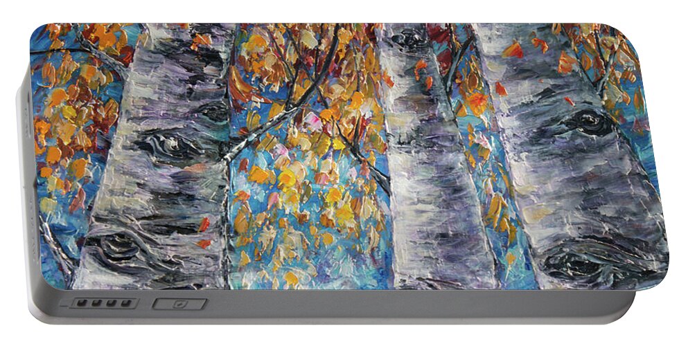 Scenic Portable Battery Charger featuring the painting Aspen Trees by OLena Art