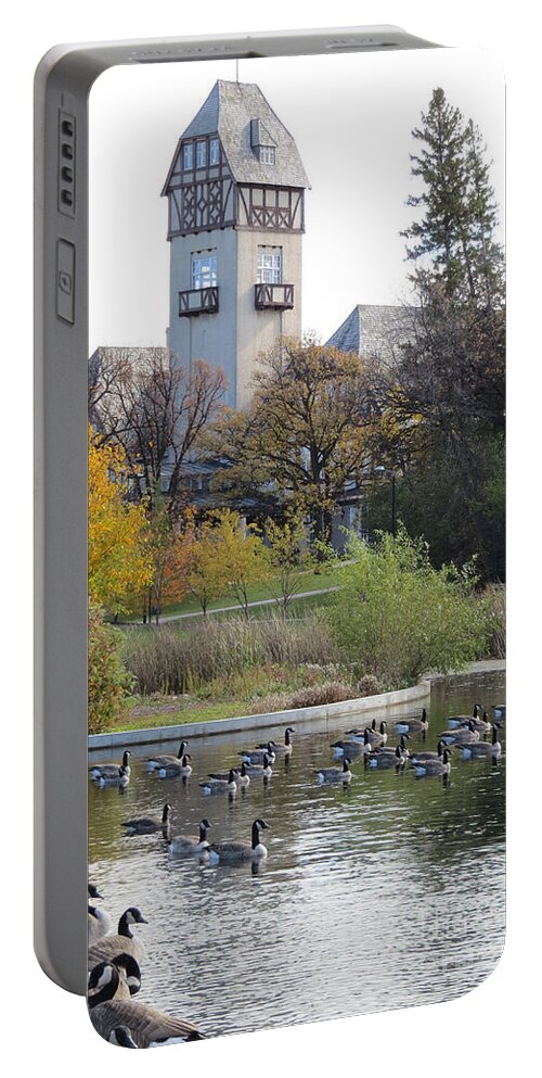 Nature Portable Battery Charger featuring the photograph Assiniboine Park Pavilion by Mary Mikawoz