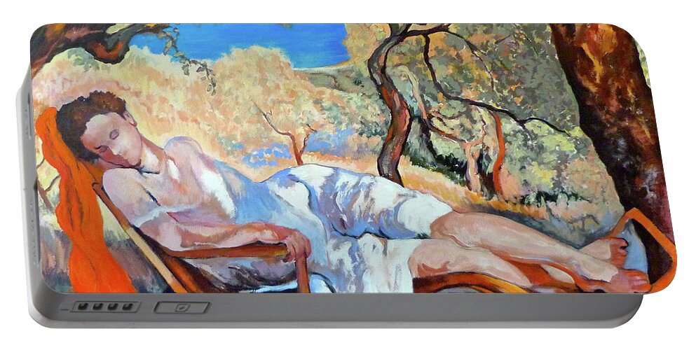 Lady Resting Portable Battery Charger featuring the painting At Peace by Tom Roderick