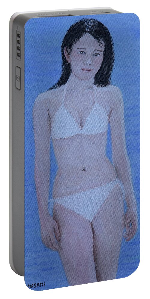 Portrait Portable Battery Charger featuring the painting At the Beach by Masami IIDA