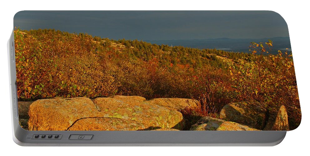Acadia Np Portable Battery Charger featuring the photograph Atlantic Ocean Sunrise Light by Juergen Roth