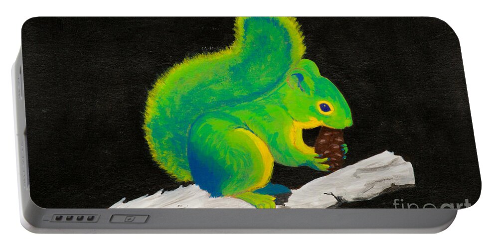 Squirrel Portable Battery Charger featuring the painting Atomic Squirrel by Stefanie Forck
