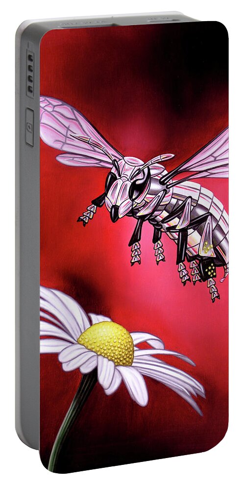  Portable Battery Charger featuring the painting Attack of the Silver Bee by Paxton Mobley