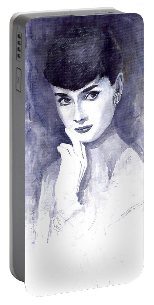 Watercolour Portable Battery Charger featuring the painting Audrey Hepburn by Yuriy Shevchuk