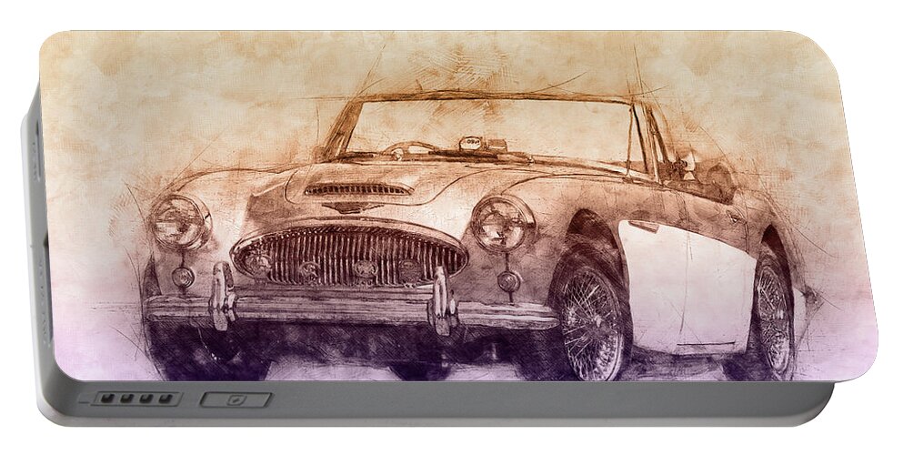 Austin Healey 3000 Portable Battery Charger featuring the mixed media Austin-Healey 3000 2 - British Sports Car - 1959 - Automotive Art - Car Posters by Studio Grafiikka