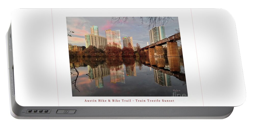 Triptych Portable Battery Charger featuring the photograph Austin Hike and Bike Trail - Train Trestle 1 Sunset Left Greeting Card Poster - Over Lady Bird Lake by Felipe Adan Lerma