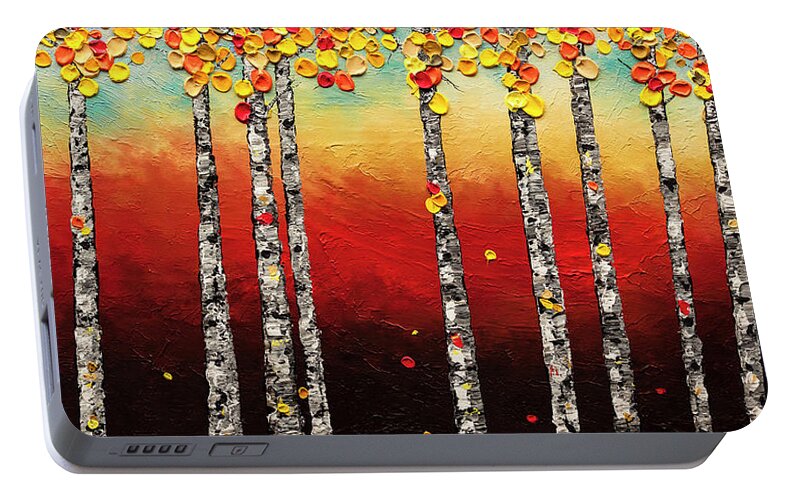 Trees Portable Battery Charger featuring the painting Autumn Birch Trees by Carmen Guedez